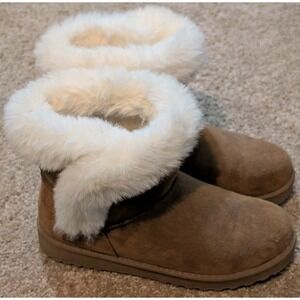 SO Kohls Cicada Chestnut Winter Boots Faux Fur Lined Women 7 EUC Warm